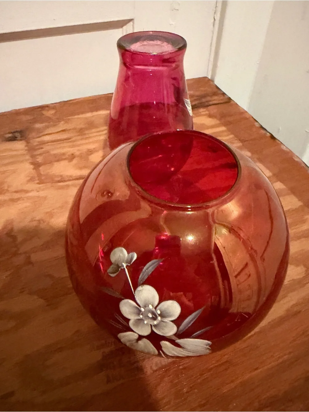 Fenton Vintage Red Cranberry Glass Ruffeled Vase Set